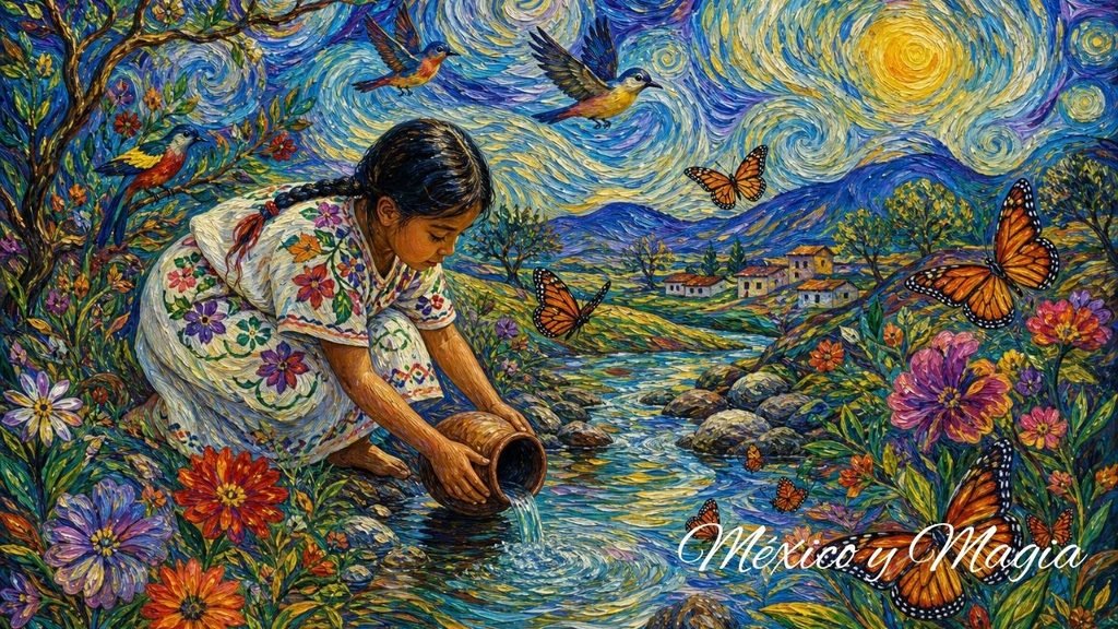 Ameyali tomaba su cántaro y caminaba los treinta metros que separaban su casita del arroyo que era su manantial de agua